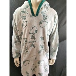 Ladies Peanuts Snoopy Plush Soft Hooded Bath Robe Green sz XL NWT